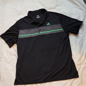 Adidas Black Polo with Green Stripe and Grid Panel XLT